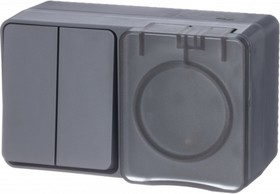 Блок ОП AtlasDesign Profi54 (розетка 16А 250В с заземл. защ. шторки + 2-кл. выкл. 10А) IP54 антрацит