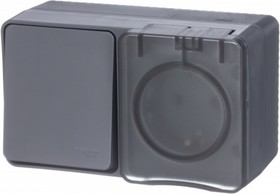 Блок ОП AtlasDesign Profi54 (розетка 16А 250В с заземл. защ. шторки + 1-кл. выкл. 10А) IP54 антрацит