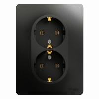 Розетка 2-м СП Glossa 16А IP20 с заземл. в сборе антрацит SE