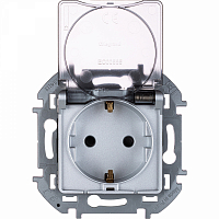 Механизм розетки 1-м СП Inspiria 16А IP44 250В 2P+E защ.шторки/крышка немец.ст. алюм. Legrand