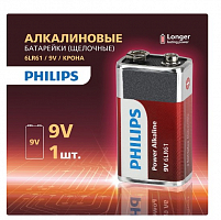 Батарейка Philips 6LR61P1B/51 "крона" алкалиновая 9V 1 шт. 6LR61/9V-1BL Power (1/12/24/6240)