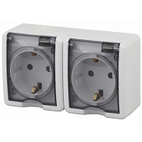Розетка 2х2P+E IP54, шторки, 16A-250В, ОУ, белый 11-2404-01 Эксперт ЭРА 