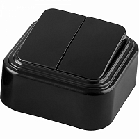 Выключатель двухклавишный открытой установки, 250В, 6А, IP20, черный, PSW06-22-20 (VA 56-232-Ч)
