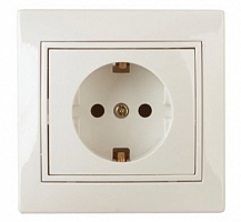 Розетка Intro Plano 1-206-02 с заземлением 2P+E Schuko со шторками, 16А-250В, IP20, СУ, слоновая кос