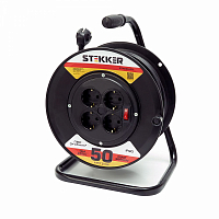 Удлинитель на пластиковой катушке Stekker STD01-41-50 50м, 4 гнезда с/з 3*1,5, черный Standart