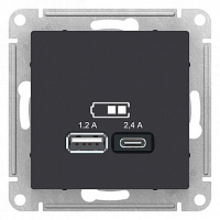 Механизм розетки 2-м USB ATLAS DESIGN тип A+C 45Вт QC PD высокоскор. ЗУ алюм. SE