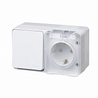 Блок ОП AtlasDesign Profi54 (розетка 16А 250В с заземл. защ. шторки + 1-кл. выкл. 10А) IP54 бел. SE