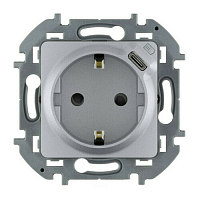 Механизм розетки 1-м СП Inspiria 16А IP20 250В 2P+E немец.ст. с з/у USB тип C 1.5А 5В алюм. Legrand