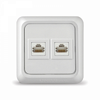 *Розетка компьютерная двухместная "UNIVersal" серия "Олимп",о/у, 1А, RJ45, белая (еврослот)