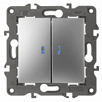 Механизм выключателя 2-кл. СП Elegance 10А IP20 250В 10AX 14-1105-03 с подсветкой алюм. ЭРА
