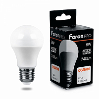 Лампа светодиодная Feron.PRO LB-1009 Шар E27 9W 4000K A60 OSRAM LED