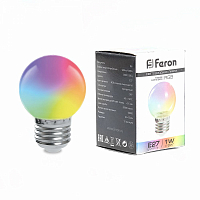 Лампа светодиодная Feron LB-37 Шарик матовый E27 1W RGB быстрая смена цвета