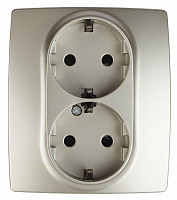 Розетка 2Х2Р+Е Schuko со шторками, 12-2104-04 16АХ-250В, Эра12, шампань ЭРА
