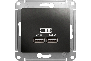 Механизм розетки USB 2-м СП Glossa тип A+A 5В/2100мА 2х5В/1050мА антрацит SE